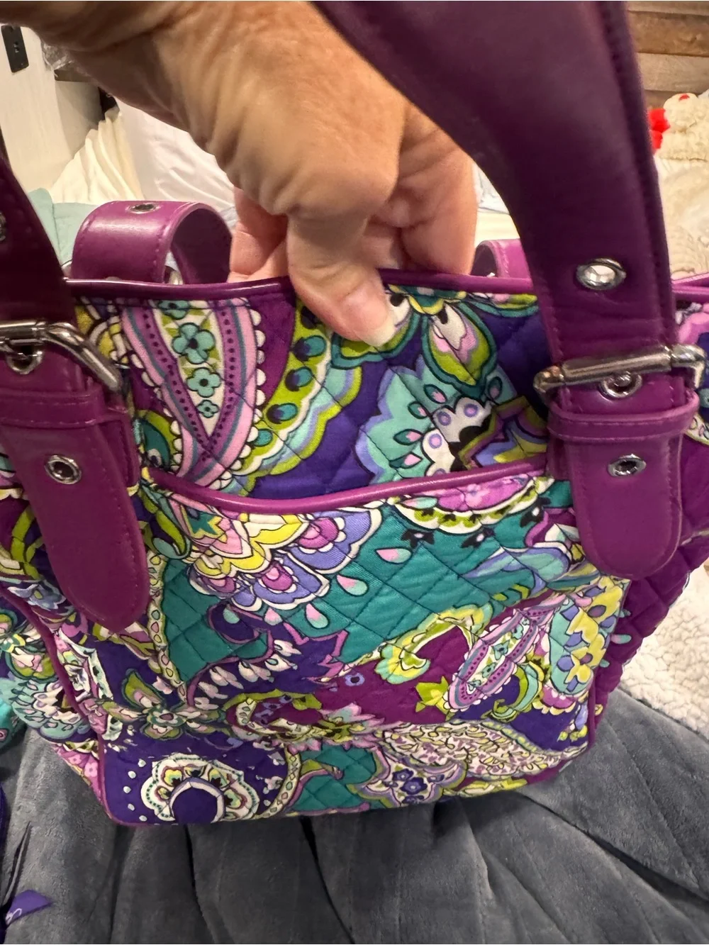 Vera Bradley Purple Teal Paisley Quilted 4 PIECE Set;2 pieces still have tags.